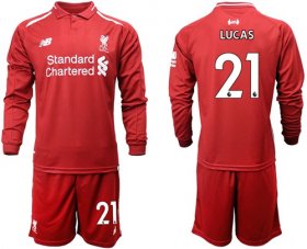 Wholesale Cheap Liverpool #21 Lucas Home Long Sleeves Soccer Club Jersey