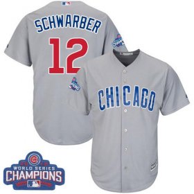 Wholesale Cheap Cubs #12 Kyle Schwarber Grey Road 2016 World Series Champions Stitched Youth MLB Jersey
