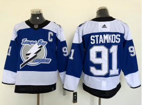 Cheap Tampa Bay Lightning #91 Steven Stamkos Blue Men\'s Adidas 2020-21 Reverse Retro Alternate NHL Jersey
