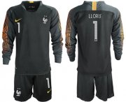 Wholesale Cheap France #1 LLORIS Black Goalkeeper Long Sleeves Soccer Country Jersey