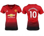 Wholesale Cheap Women's Manchester United #10 Ibrahimovic Red Home Soccer Club Jersey