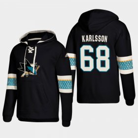 Wholesale Cheap San Jose Sharks #68 Melker Karlsson Black adidas Lace-Up Pullover Hoodie