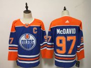 Wholesale Cheap Men's Edmonton Oilers #97 Connor McDavid Royal Blue With Orange Home Hockey Stitched NHL Jersey
