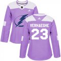 Cheap Adidas Lightning #23 Carter Verhaeghe Purple Authentic Fights Cancer Women's Stitched NHL Jersey
