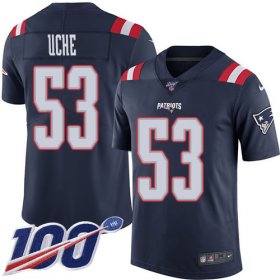 Wholesale Cheap Nike Patriots #53 Josh Uche Navy Blue Men\'s Stitched NFL Limited Rush 100th Season Jersey
