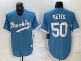 Cheap Men's Brooklyn Dodgers #50 Mookie Betts Light Blue Cooperstown Collection Cool Base Jersey