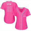 Wholesale Cheap Brewers #21 Travis Shaw Pink Fashion Women's Stitched MLB Jersey
