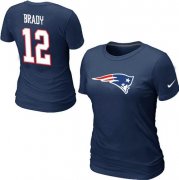 Wholesale Cheap Women's Nike New England Patriots #12 Tom Brady Name & Number T-Shirt Blue