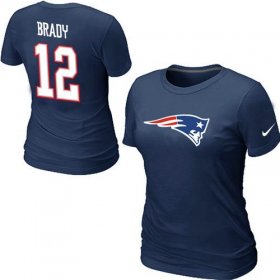 Wholesale Cheap Women\'s Nike New England Patriots #12 Tom Brady Name & Number T-Shirt Blue