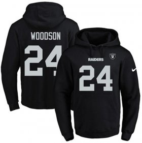 Wholesale Cheap Nike Raiders #24 Charles Woodson Black Name & Number Pullover NFL Hoodie