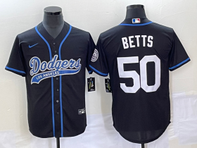 Wholesale Cheap Men\'s Los Angeles Dodgers #50 Mookie Betts Black With Patch Cool Base Stitched Baseball Jersey
