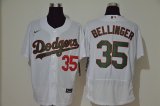 Wholesale Cheap Men's Los Angeles Dodgers #35 Cody Bellinger White With Green Name Stitched MLB Flex Base Nike Jersey