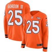 Wholesale Cheap Nike Broncos #25 Melvin Gordon III Orange Team Color Women's Stitched NFL Limited Therma Long Sleeve Jersey