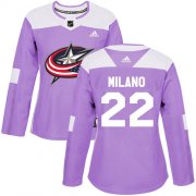 Wholesale Cheap Adidas Blue Jackets #22 Sonny Milano Purple Authentic Fights Cancer Women's Stitched NHL Jersey