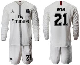 Wholesale Cheap Paris Saint-Germain #21 Weah White Jordan Long Sleeves Soccer Club Jersey