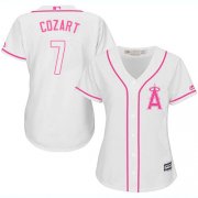 Wholesale Cheap Angels #7 Zack Cozart White/Pink Fashion Women's Stitched MLB Jersey