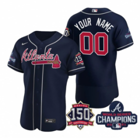 Wholesale Cheap Men\'s Navy Atlanta Braves ACTIVE PLAYER Custom 2021 World Series Champions With 150th Anniversary Flex Base Stitched Jersey