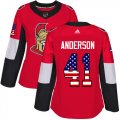 Wholesale Cheap Adidas Senators #41 Craig Anderson Red Home Authentic USA Flag Women's Stitched NHL Jersey