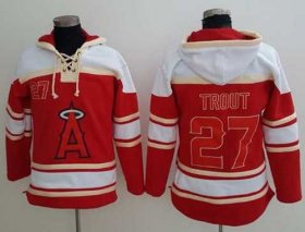 Wholesale Cheap Angels of Anaheim #27 Mike Trout Red Sawyer Hooded Sweatshirt MLB Hoodie
