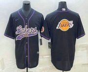 Cheap Men's Los Angeles Lakers Black Team Big Logo Cool Base Stitched Baseball Jersey