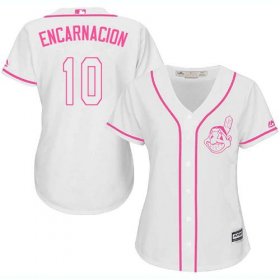 Wholesale Cheap Indians #10 Edwin Encarnacion White/Pink Fashion Women\'s Stitched MLB Jersey