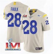 Wholesale Cheap Men's Los Angeles Rams #28 Marshall Faulk 2022 Bone Super Bowl LVI Vapor Limited Stitched Jersey