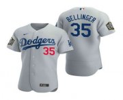 Wholesale Cheap Men's Los Angeles Dodgers #35 Cody Bellinger Gray 2020 World Series Authentic Flex Nike Jersey