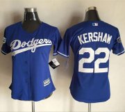 Wholesale Cheap Dodgers #22 Clayton Kershaw Blue Alternate 2018 World Series Women's Stitched MLB Jersey