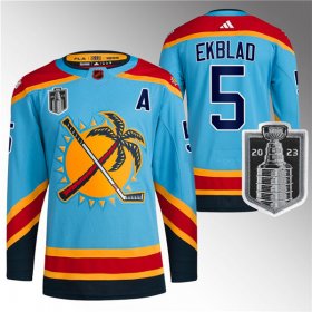 Wholesale Cheap Men\'s Florida Panthers #5 Aaron Ekblad Blue 2023 Stanley Cup Final Reverse Retro Stitched Jersey