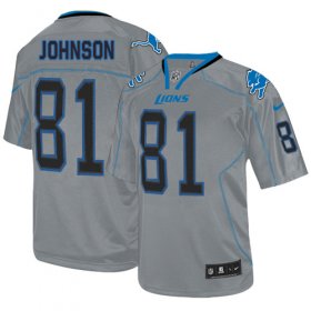 Wholesale Cheap Nike Lions #81 Calvin Johnson Lights Out Grey Men\'s Stitched NFL Elite Jersey