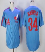 Wholesale Cheap Mitchell And Ness Expos #34 Bryce Harper Blue Throwback Stitched MLB Jersey