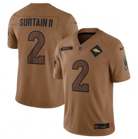 Wholesale Cheap Men\'s Denver Broncos #2 Patrick Surtain II 2023 Brown Salute To Service Limited Football Stitched Jersey
