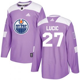 Wholesale Cheap Adidas Oilers #27 Milan Lucic Purple Authentic Fights Cancer Stitched NHL Jersey