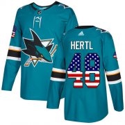 Wholesale Cheap Adidas Sharks #48 Tomas Hertl Teal Home Authentic USA Flag Stitched NHL Jersey