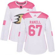 Wholesale Cheap Adidas Ducks #67 Rickard Rakell White/Pink Authentic Fashion Women's Stitched NHL Jersey