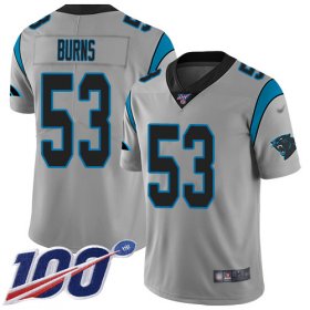 Wholesale Cheap Nike Panthers #53 Brian Burns Silver Men\'s Stitched NFL Limited Inverted Legend 100th Season Jersey