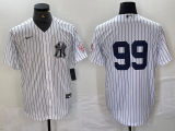 Cheap Men's New York Yankees #99 Aaron Judge White With Patch 2024 Cool Base Stitched Jersey