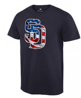 Wholesale Cheap Men\'s San Diego Padres USA Flag Fashion T-Shirt Navy Blue