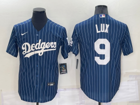 Wholesale Cheap Men\'s Los Angeles Dodgers #9 Gavin Lux Navy Blue Pinstripe Stitched MLB Cool Base Nike Jersey
