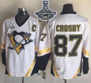 Wholesale Cheap Penguins #87 Sidney Crosby White CCM Throwback 2017 Stanley Cup Finals Champions Stitched NHL Jersey