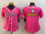 Wholesale Cheap Women's Pittsburgh Steelers Pink Team Big Logo With Patch Cool Base Stitched Baseball Jersey