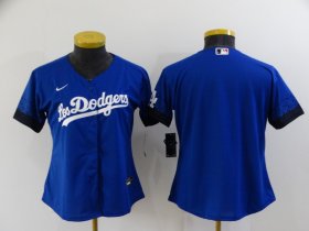 Wholesale Cheap Women\'s Los Angeles Dodgers Blank Blue 2021 City Connect Cool Base Stitched Jersey