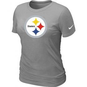 Wholesale Cheap Women\'s Nike Pittsburgh Steelers Logo NFL T-Shirt Light Grey