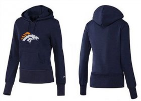 Wholesale Cheap Women\'s Denver Broncos Logo Pullover Hoodie Navy Blue