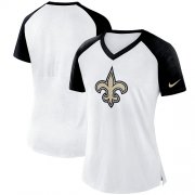Wholesale Cheap Women's New Orleans Saints Nike White-Black Top V-Neck T-Shirt