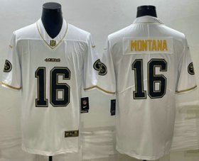 Wholesale Cheap Men\'s San Francisco 49ers #16 Joe Montana White Gold Stitched Jersey