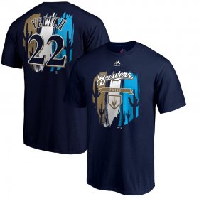 Wholesale Cheap Milwaukee Brewers #22 Christian Yelich Majestic 2019 Spring Training Big & Tall Name & Number T-Shirt Navy