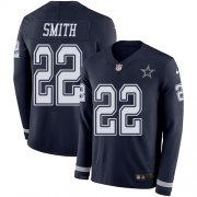 Wholesale Cheap Nike Cowboys #22 Emmitt Smith Navy Blue Team Color Men's Stitched NFL Limited Therma Long Sleeve Jersey