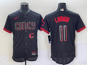 Wholesale Cheap Men\'s Cincinnati Reds #11 Barry Larkin Black 2023 City Connect Flex Base Stitched Jersey 1