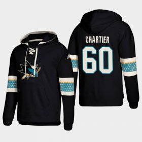 Wholesale Cheap San Jose Sharks #60 Rourke Chartier Black adidas Lace-Up Pullover Hoodie